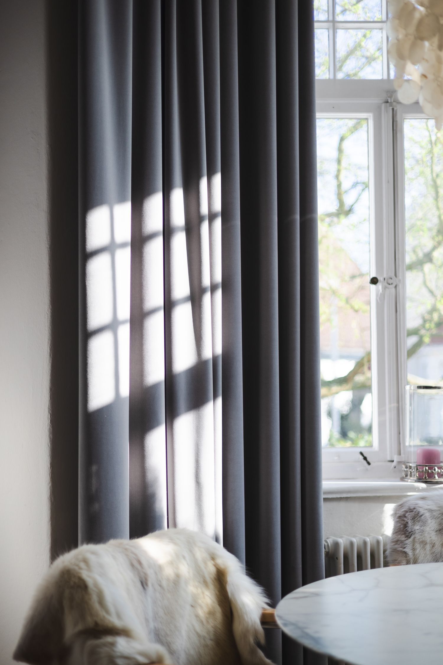Curtains illuminated by sunlight