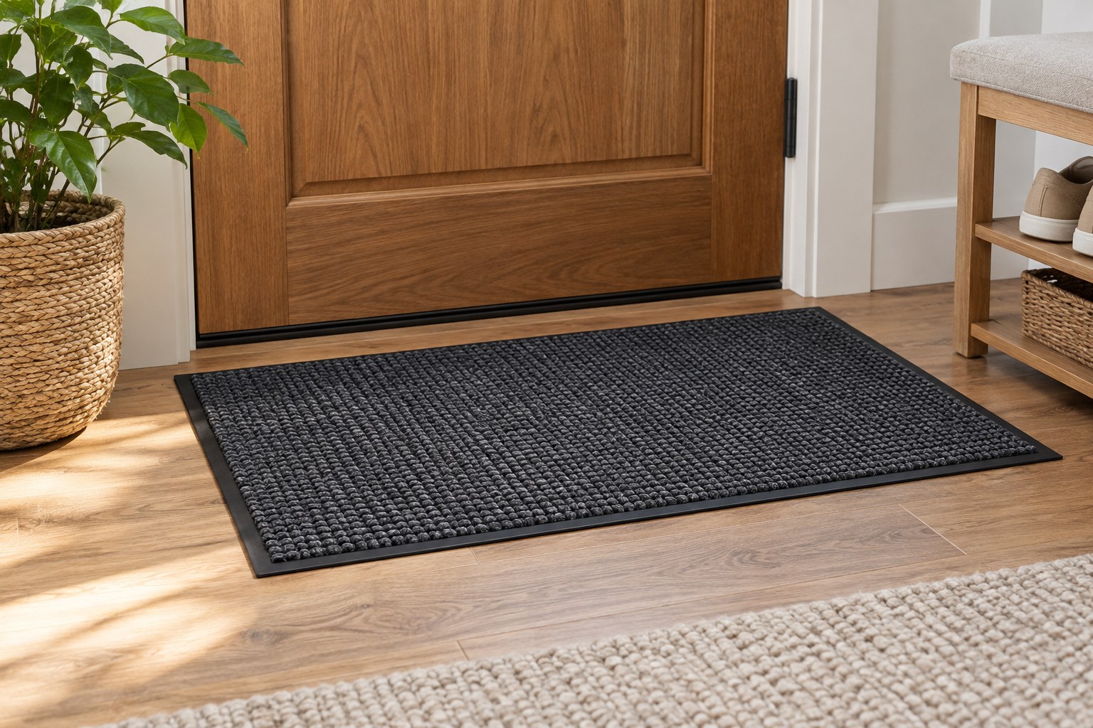 Low-profile doormat inside a doorway
