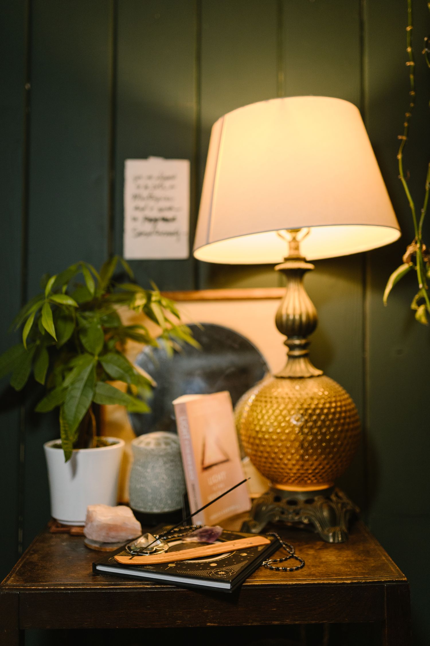 Bedside table with a lamp