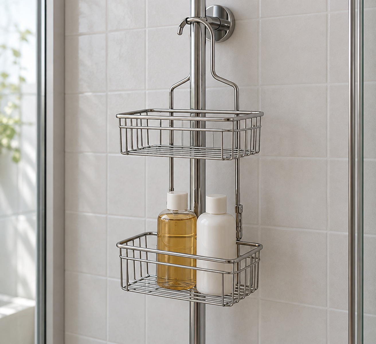 Illustration of a two-tier shower caddy on a support
