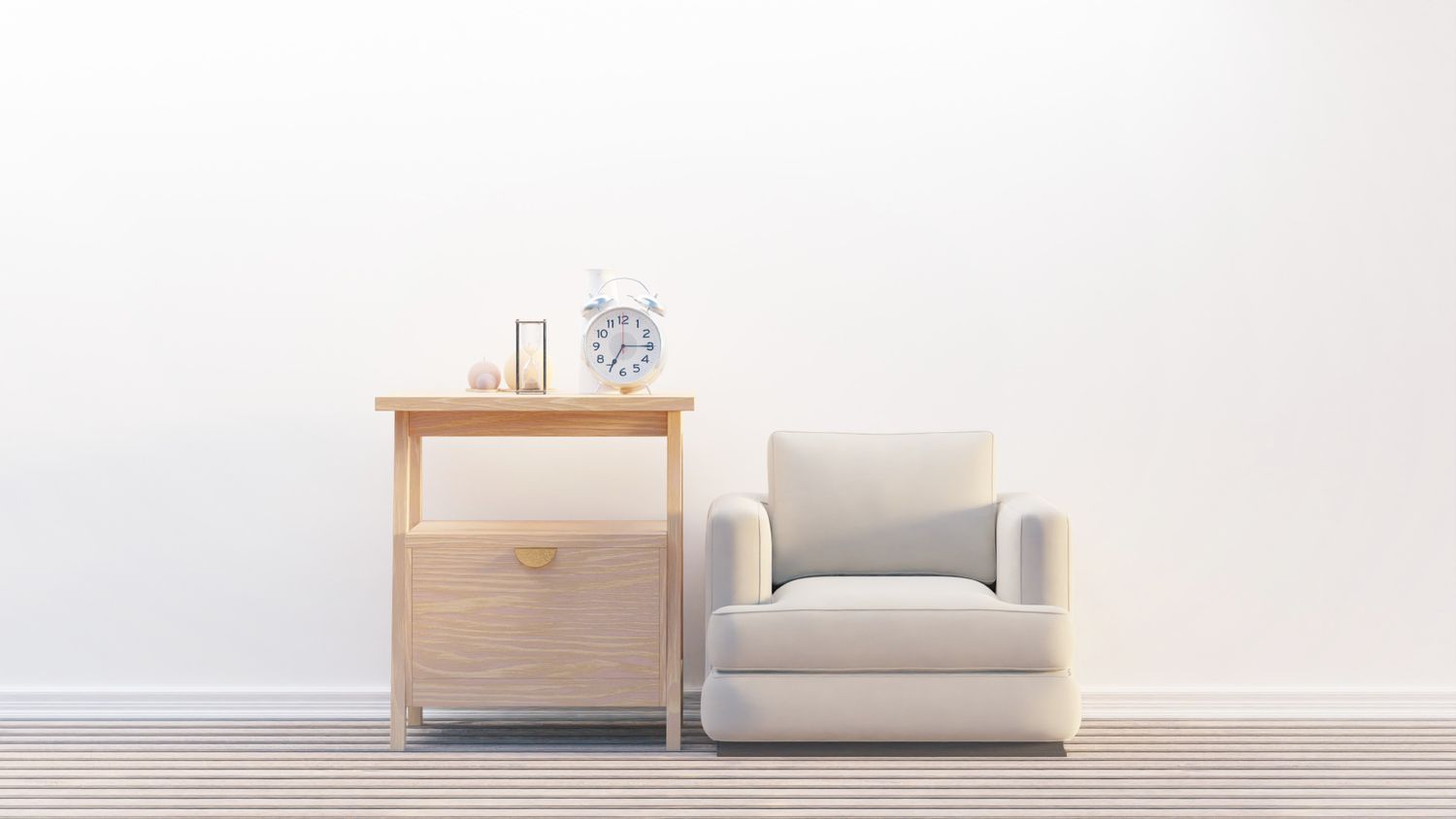 Side table beside an upholstered chair