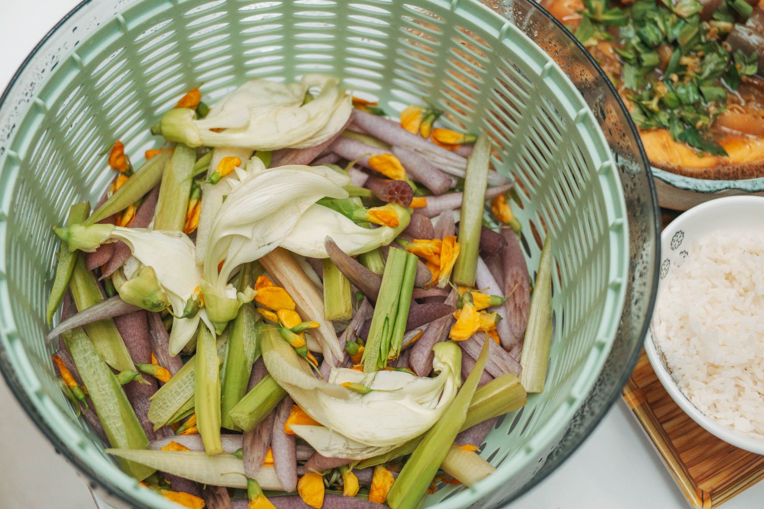 Vegetables in a colander