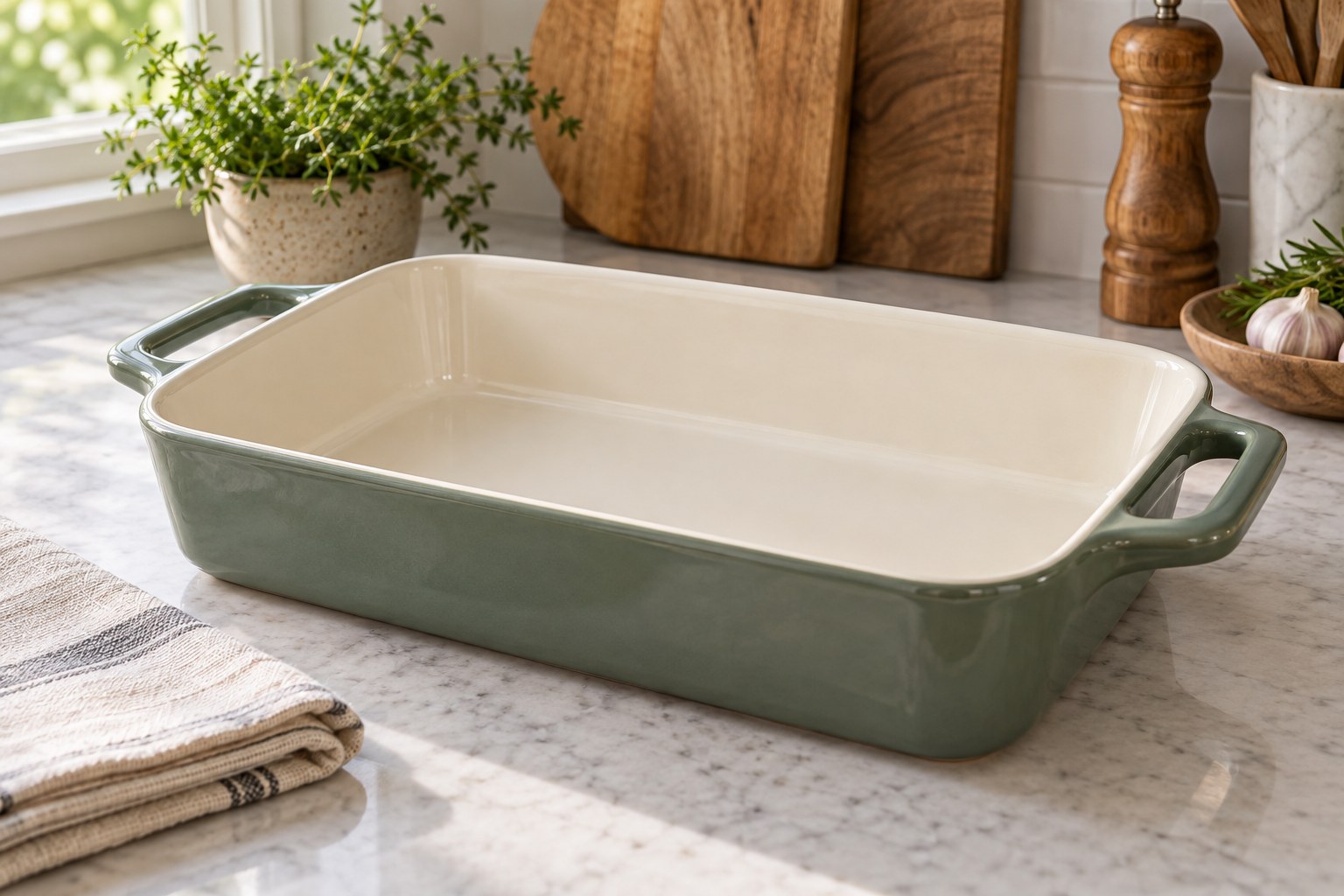 Rectangular roasting dish with handles