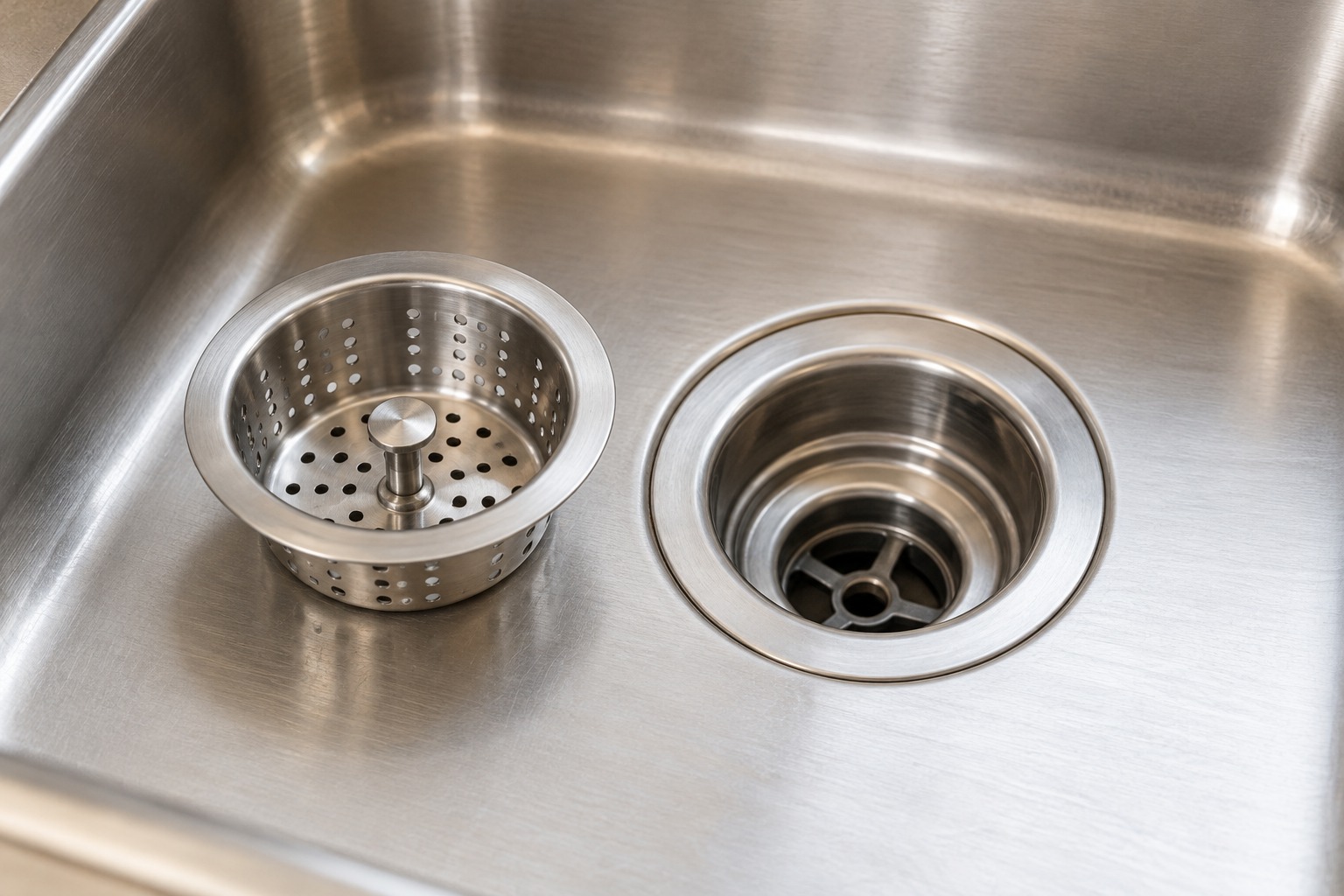 Illustration: Removable sink strainer beside a drain