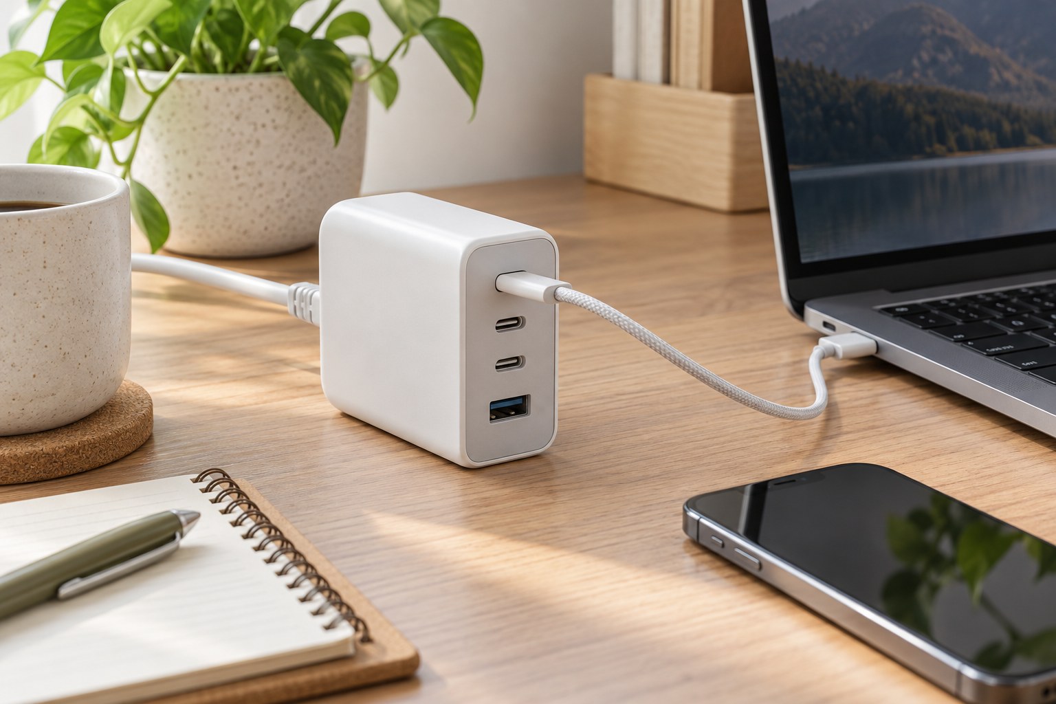 Multiport USB charger on a desk