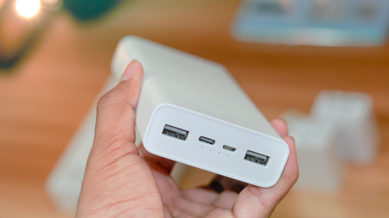 Person holding a portable power bank