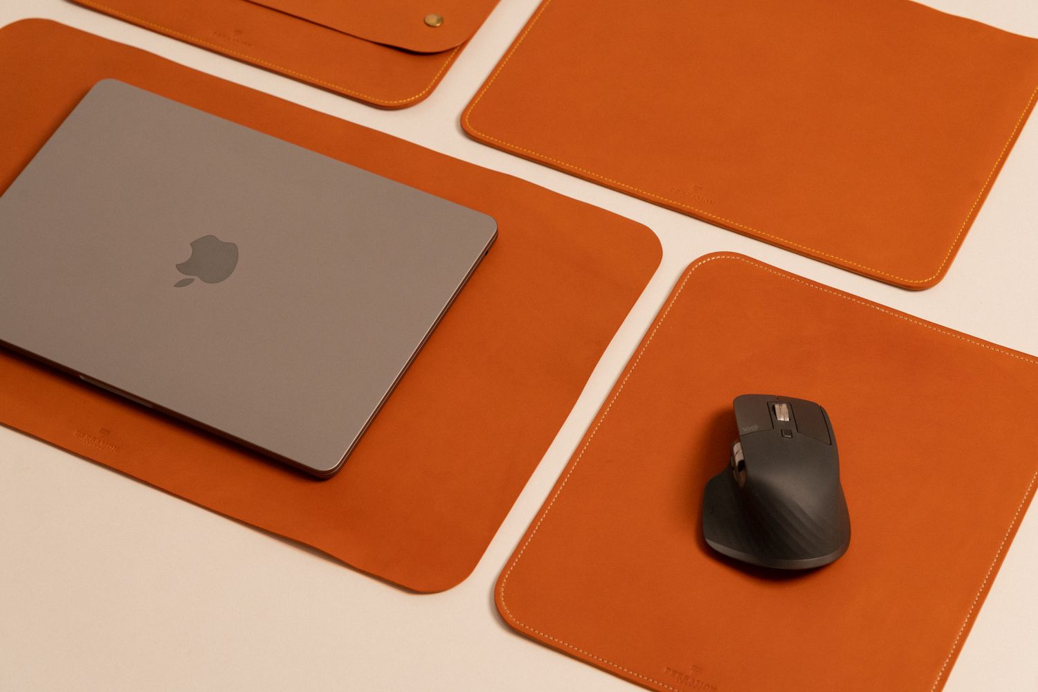 Mouse on an orange rectangular mouse pad
