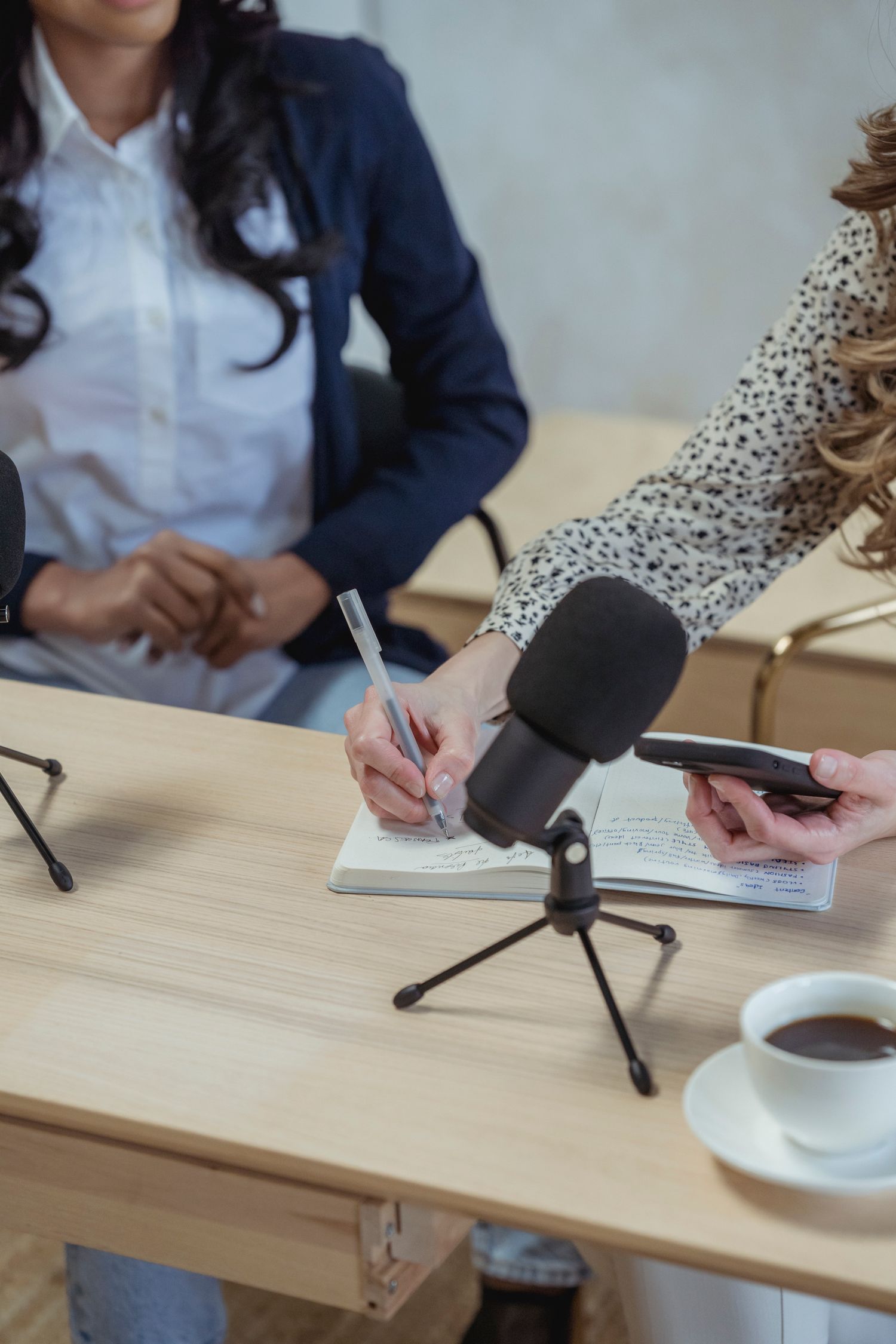 Microphone on a small tabletop tripod