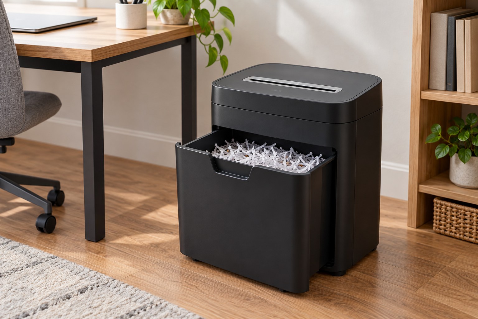 Paper shredder with an open collection bin