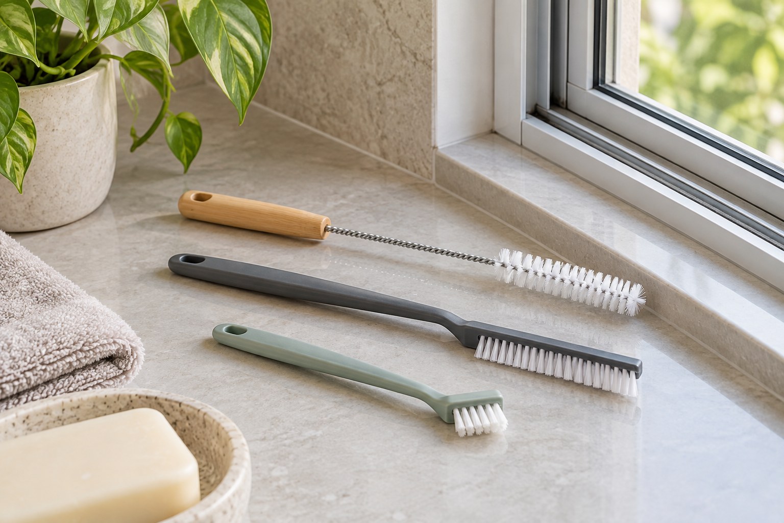 Narrow cleaning brushes with different bristle heads