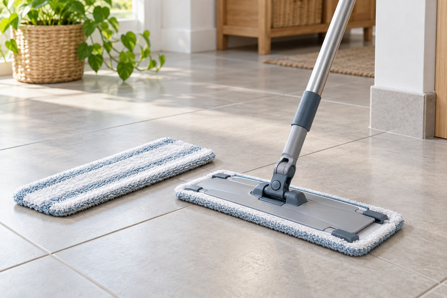 Flat mop with removable cleaning pads
