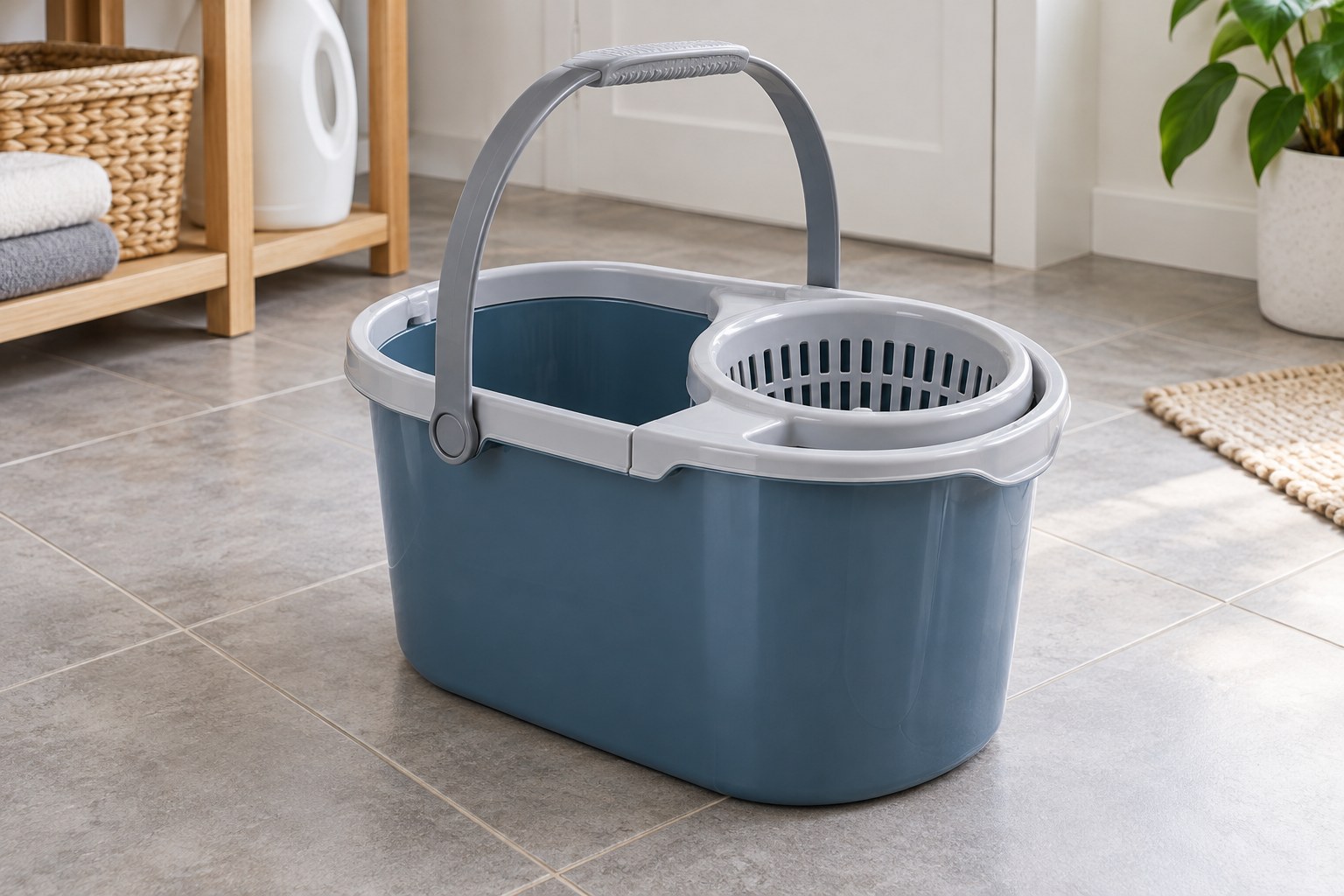 Mop bucket with wringer and carrying handle