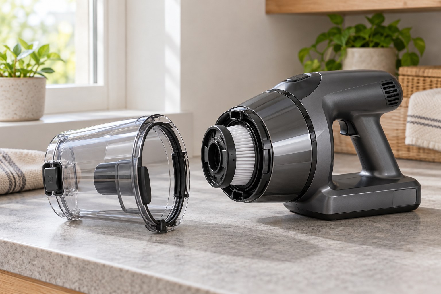 Handheld vacuum with a removable dust container