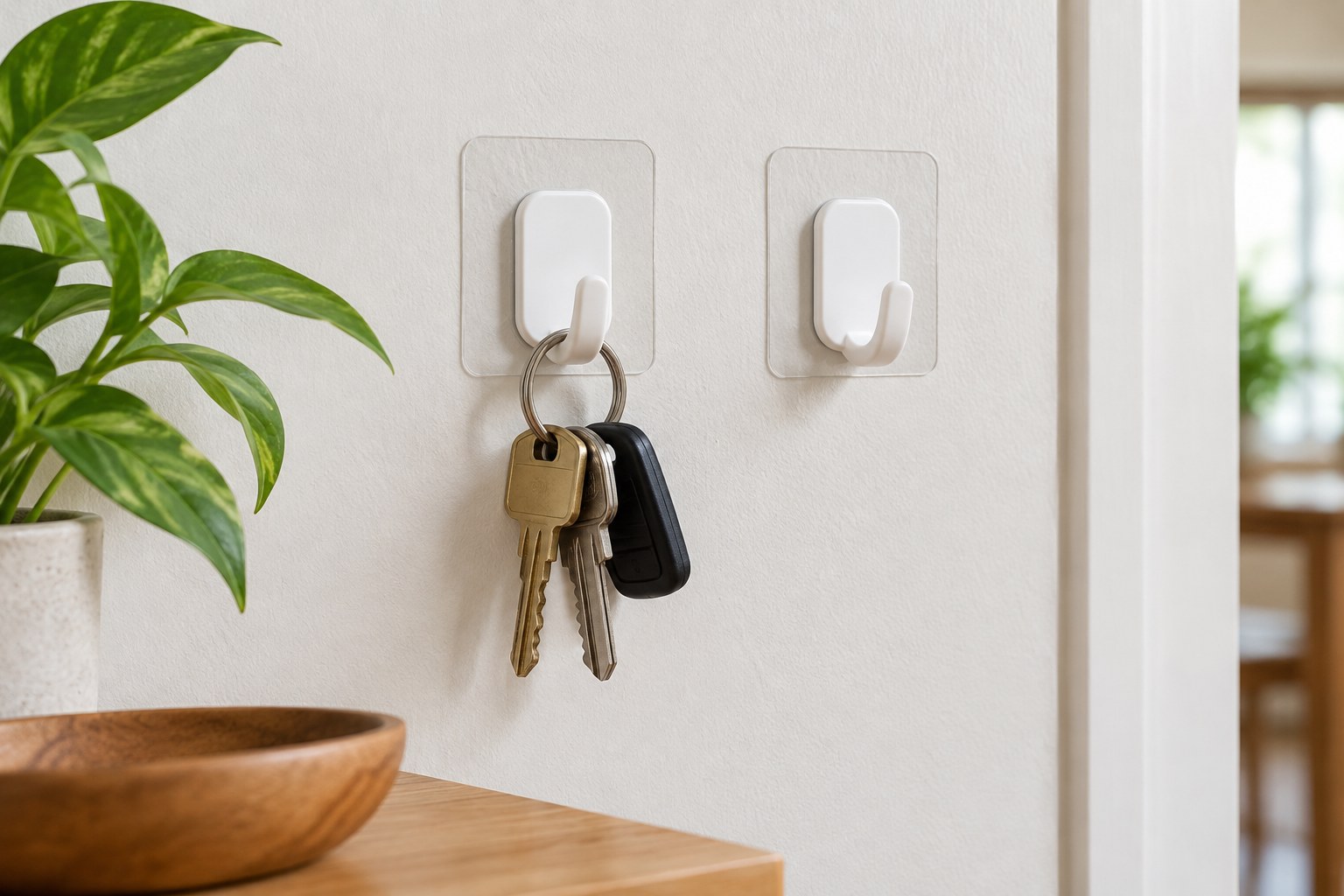 Adhesive hooks on a painted wall