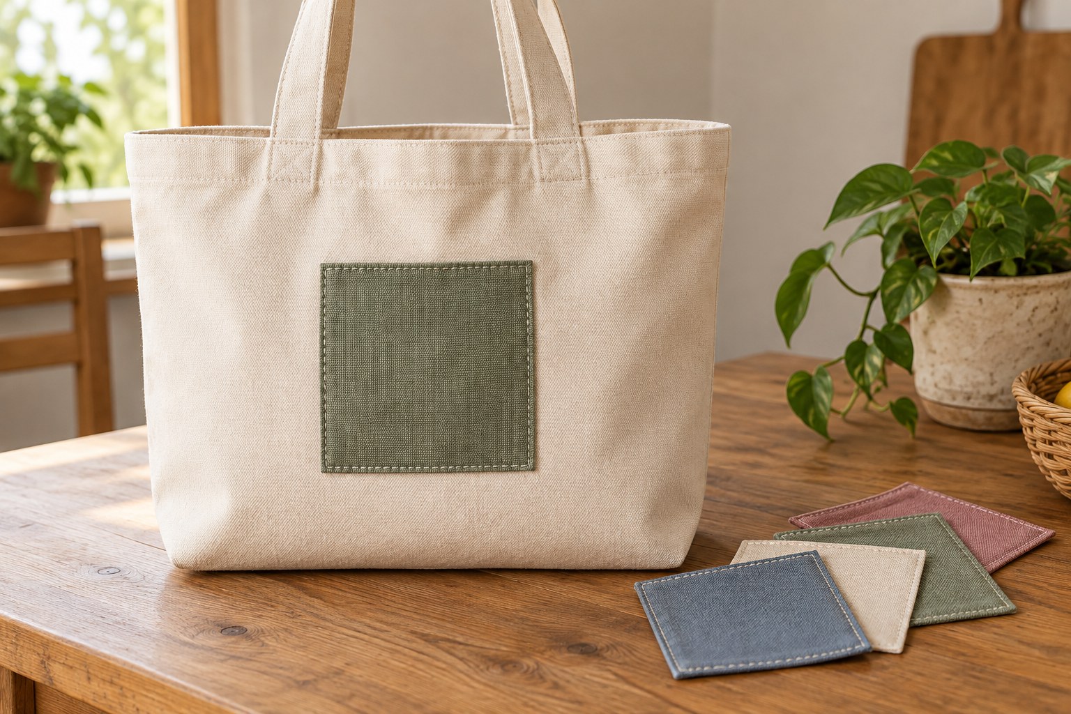Fabric repair patch on a canvas bag